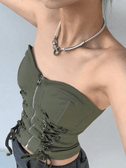 Criss Cross Lace Up Strapless Corset Top