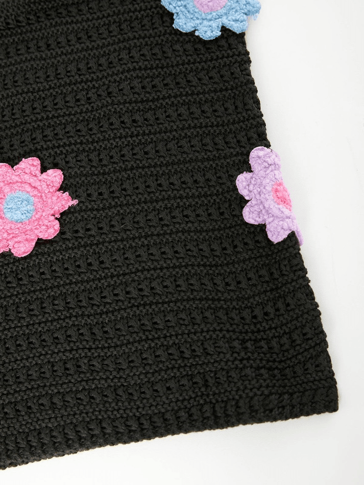 Crochet Knit Flower Straight-Leg Pants