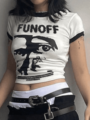 Cropped Screen Printed Ringer Tee