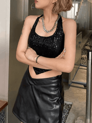Cropped Sequin Halter Corset Top