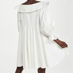 Cute Chelsea Collar V Neck Balloon Sleeve Babydoll Mini Dresses - White