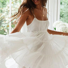 Cute Style Summer Ruffle Babydoll Mini SunDresses - White