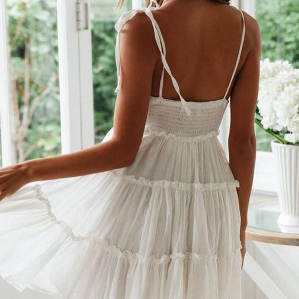Cute Style Summer Ruffle Babydoll Mini SunDresses - White