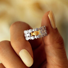 Cute Style Two Tone Fish Layered Band Ring - Silver