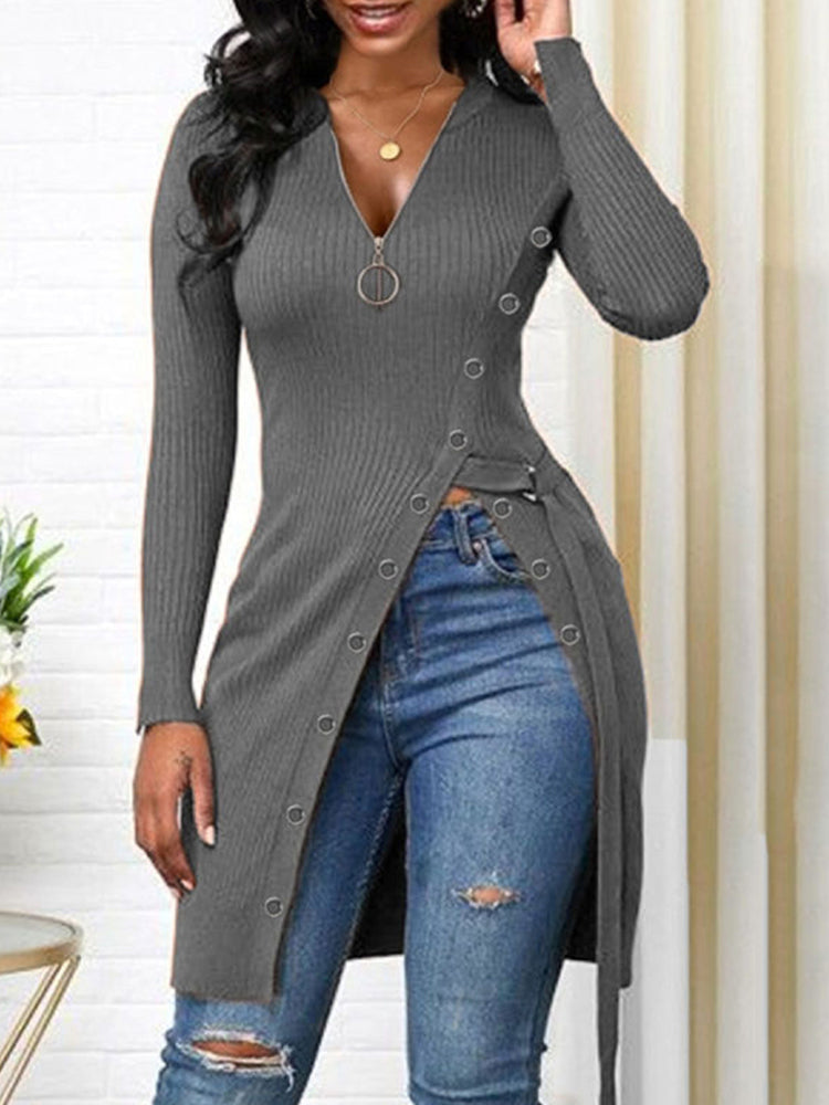 Solid Slit Hem Sweater