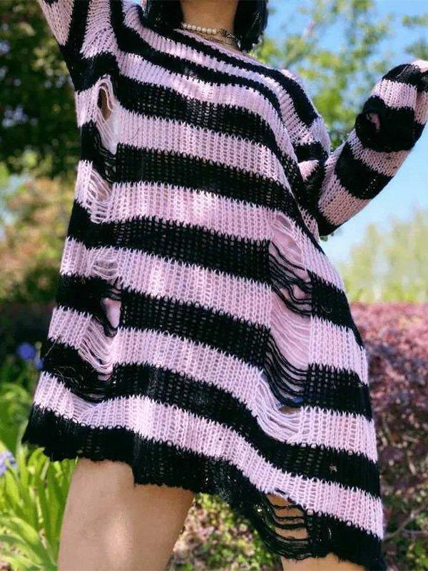 Distressed Stripe Longline Sweater