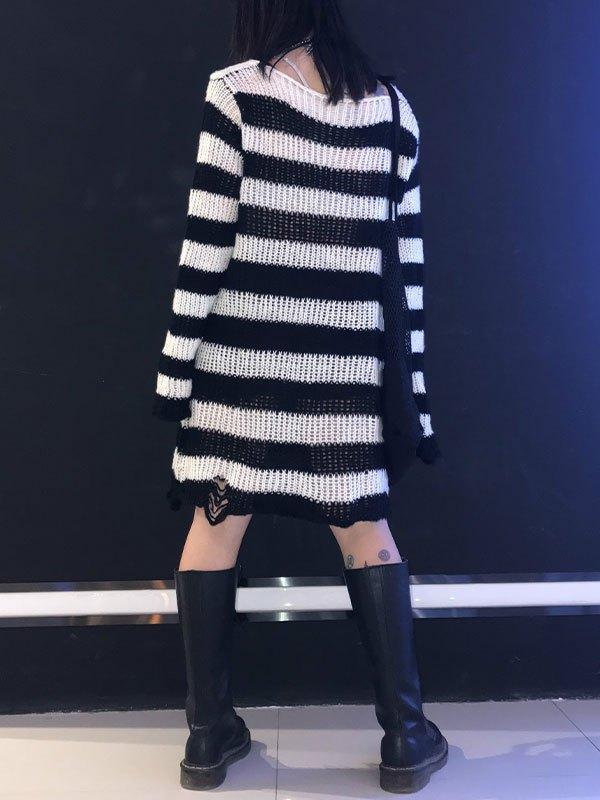 Distressed Stripe Longline Sweater