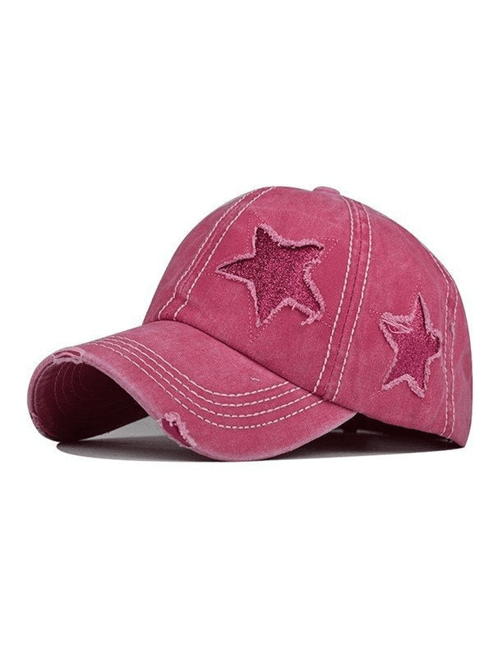 Distressed Wash Sequin Star Baseball Cap