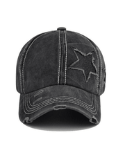 Distressed Wash Sequin Star Baseball Cap