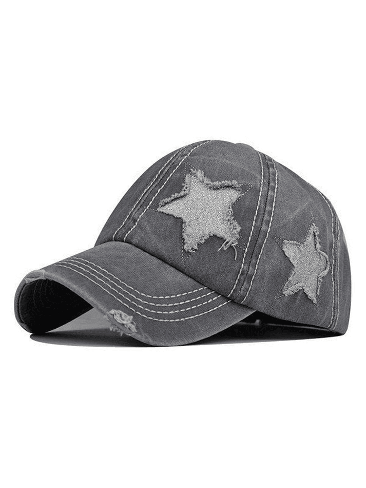 Distressed Wash Sequin Star Baseball Cap