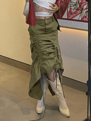 Ruched Irregular Split Long Cargo Skirt