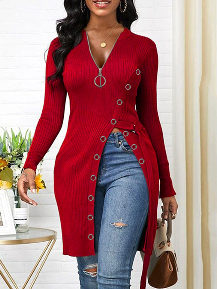 Solid Slit Hem Sweater