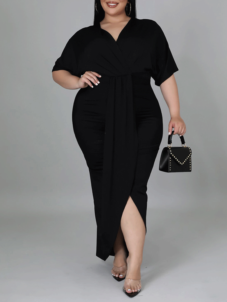 V Neck Solid Color Maxi Dresses