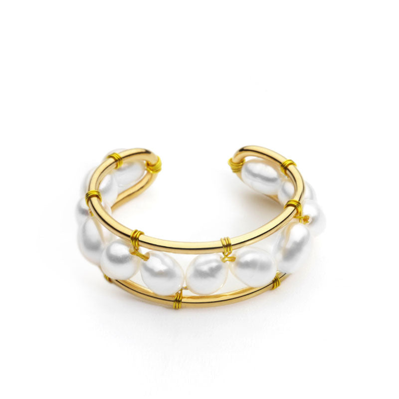 Style Perlized Bead Studded Open Ring - Gold