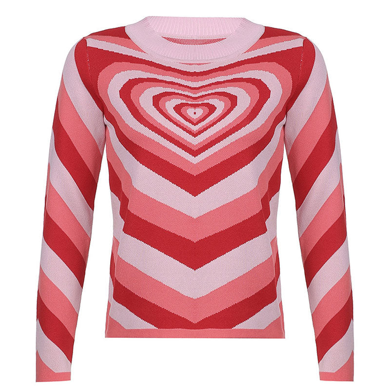 Printed High Neck Pullover Sweater - Pink