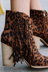 Tassels Slip On Heel Ankle Booties