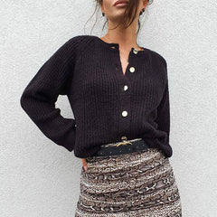 Ribbed Knit Long Sleeve Cardigan - Black