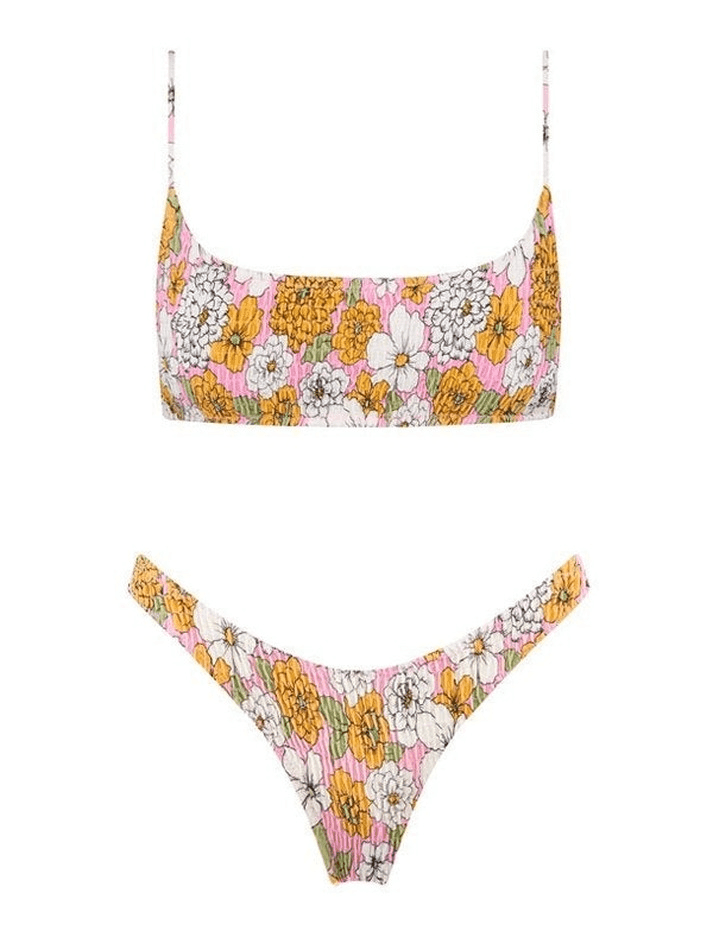 Floral Print Smocked Bikini Set