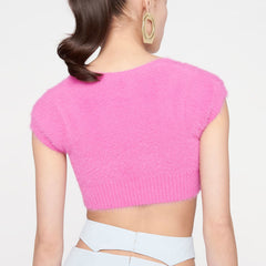 Short Sleeve Ribbed Crop Cardigan - Rose