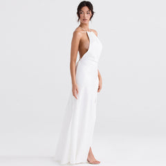 High Split Sleeveless Evening Maxi Dresses - White