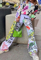 Graffiti Print Slouchy Sweat Pants