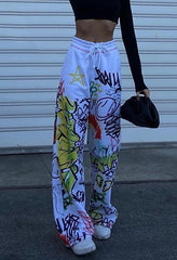 Graffiti Print Slouchy Sweat Pants