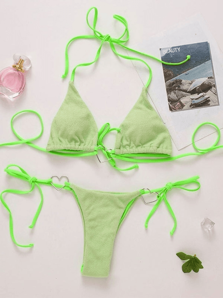 Heart Decor Halter Bikini Set