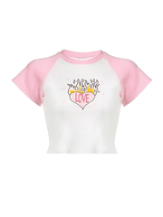 Heart Print Raglan Short Sleeve Tee