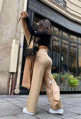 High Waist Solid Straight Pants