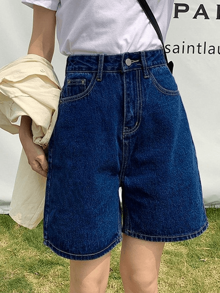 High Waist Straight Leg Denim Shorts