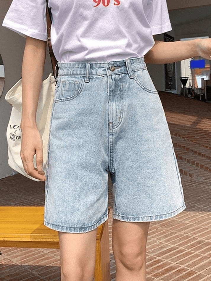 High Waist Straight Leg Denim Shorts