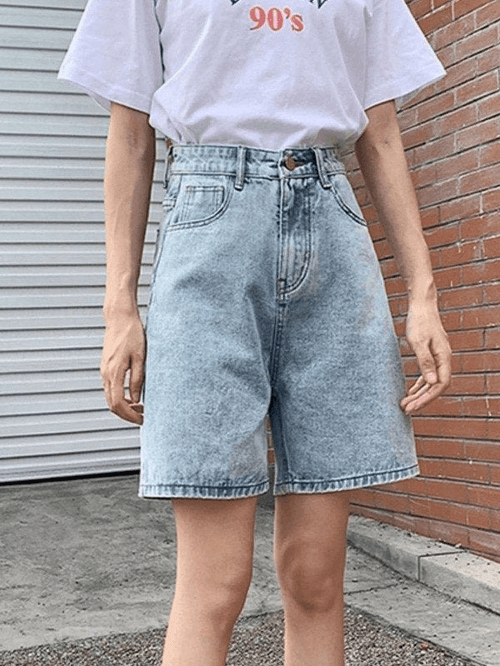 High Waist Straight Leg Denim Shorts