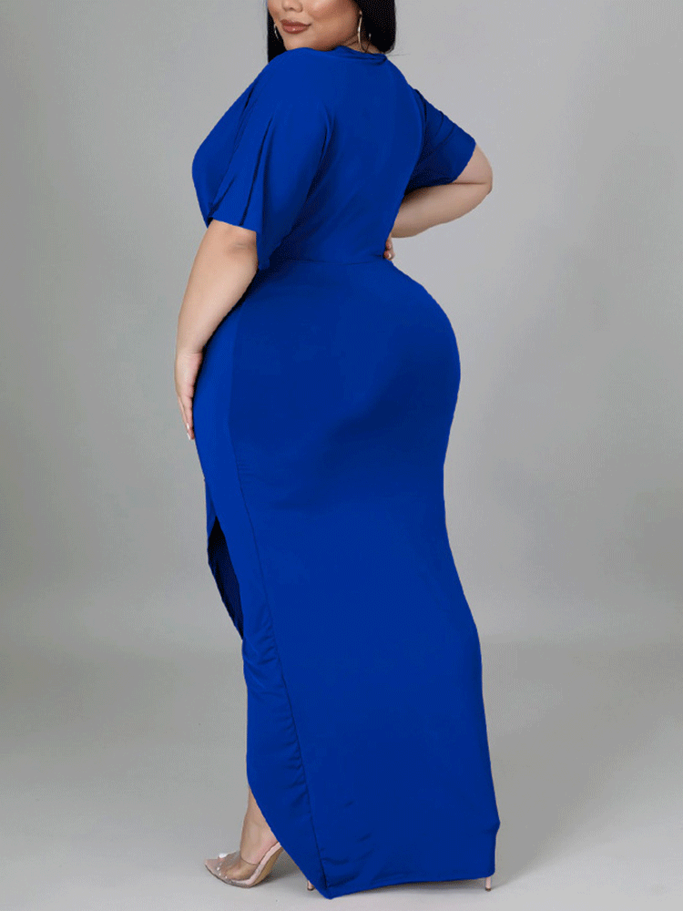V Neck Solid Color Maxi Dresses