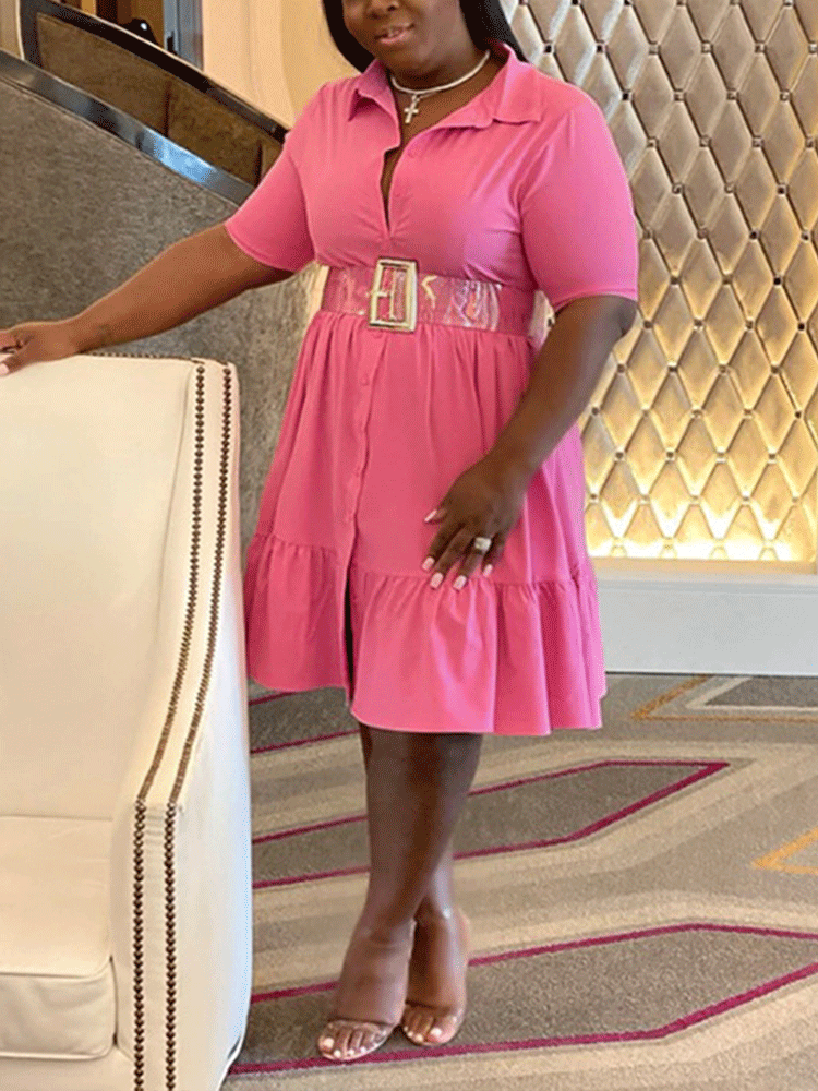 V-neck Lapels A-line Mini Dresses