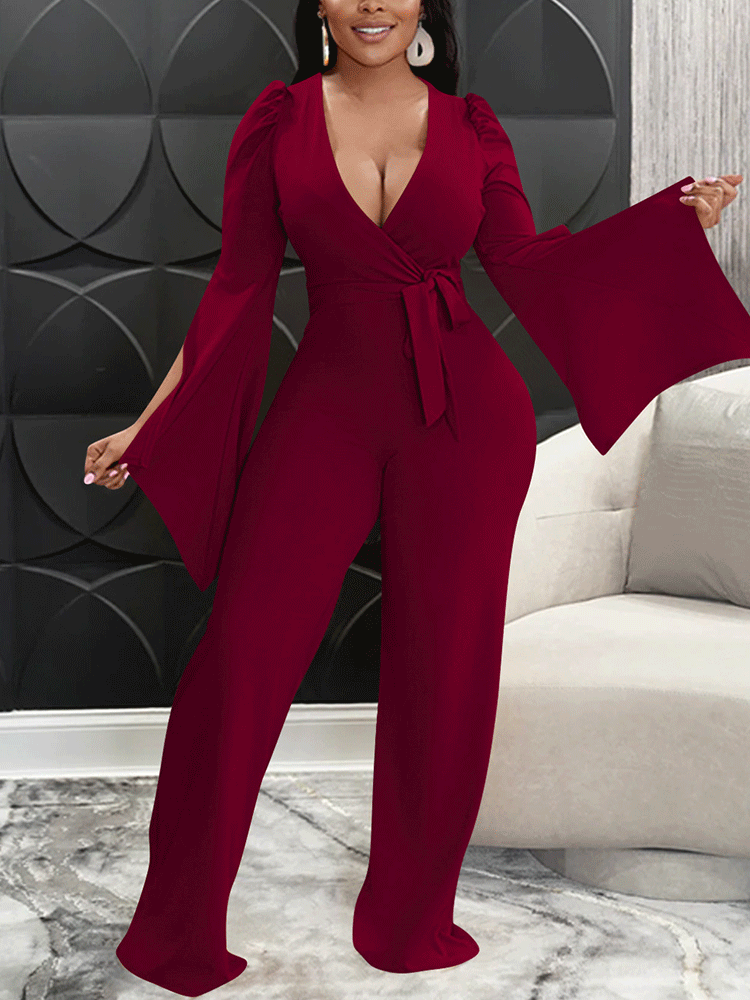 V-neck Slit Sleeve Jumpsuit