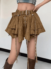 Irregular Buckle Belted Mini Skirt