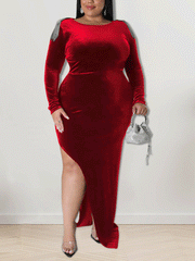 Velvet Slit Midi Dresses