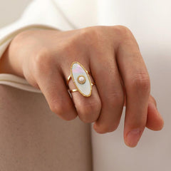 Women's 18K Gold Plated Mother of Pearl Ring