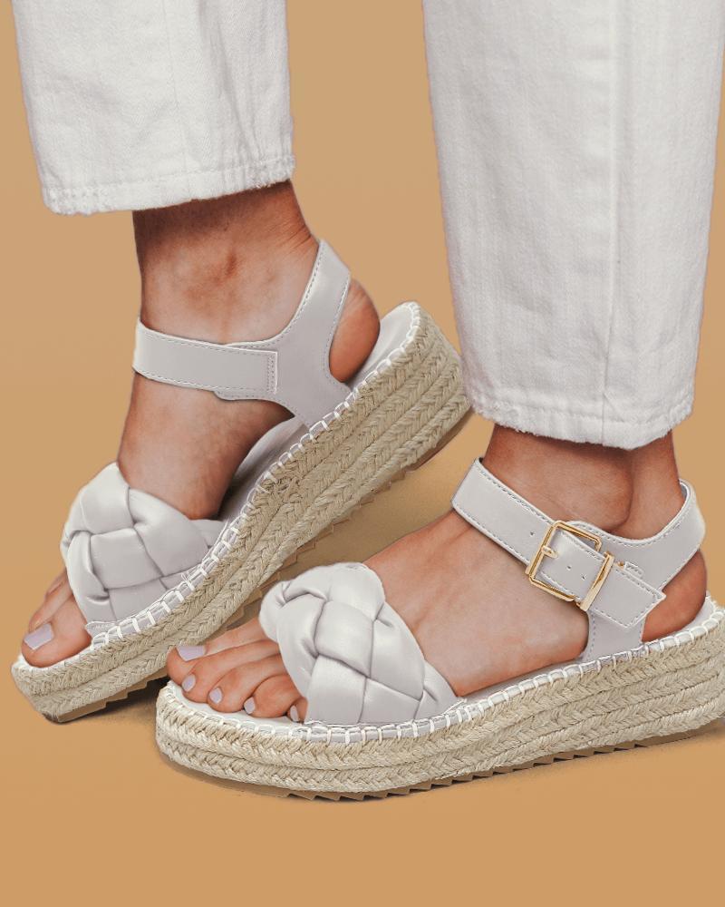 Women's Casual Braided Strap Adjusting Buckle Flat Sandals