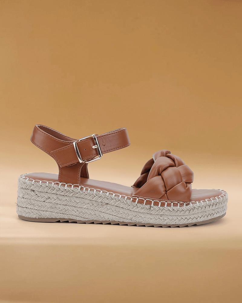 Women's Casual Braided Strap Adjusting Buckle Flat Sandals