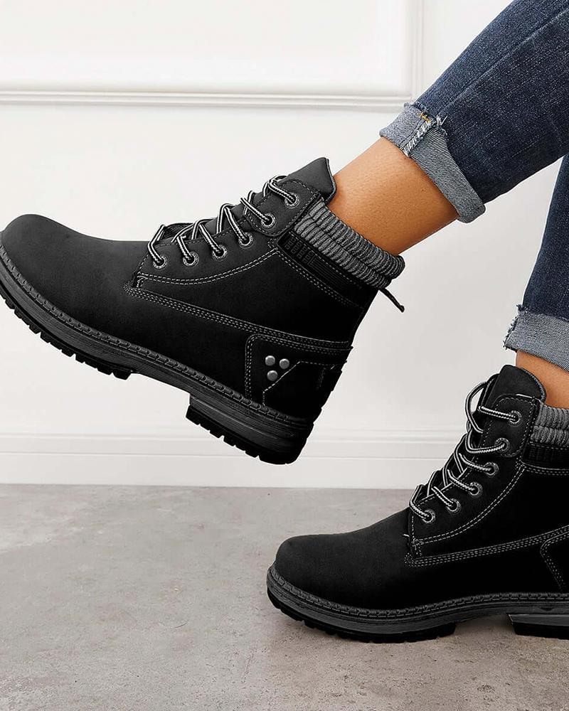 Women's Casual Comfy Split Joint Lace-up Flat Martin Boots