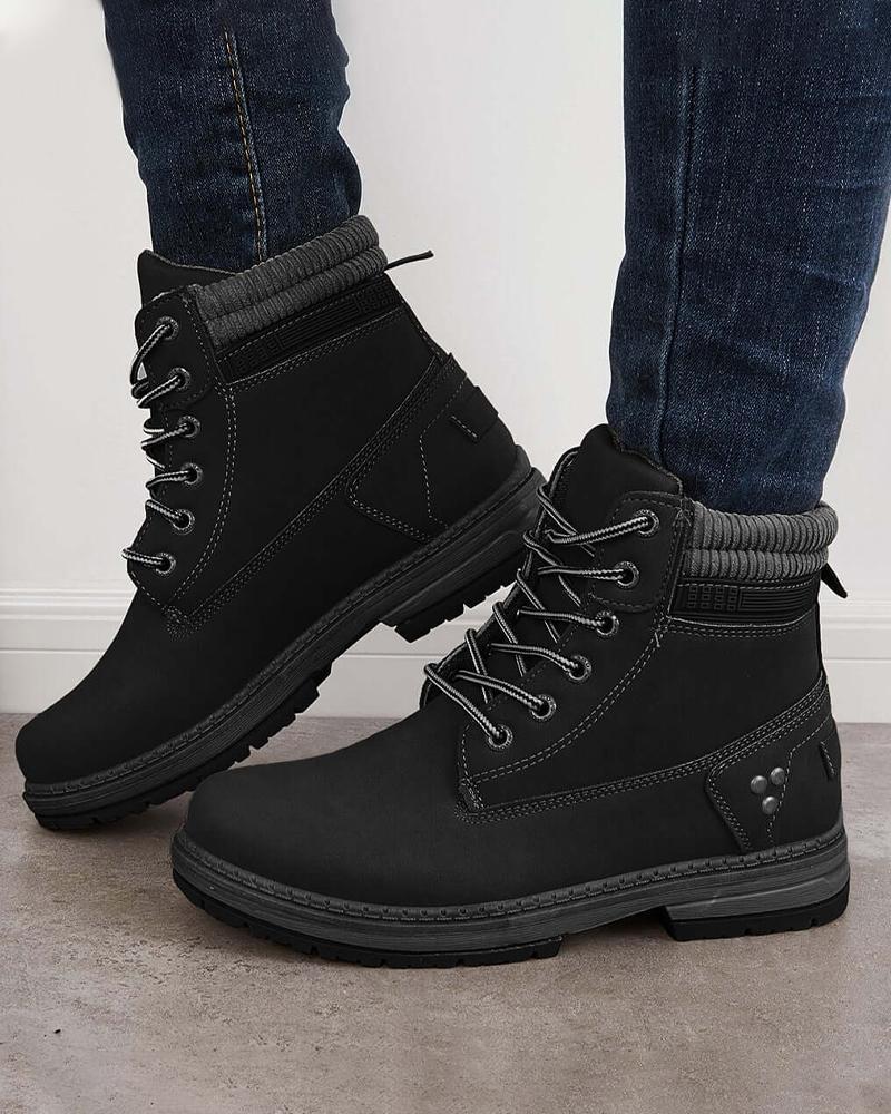 Women's Casual Comfy Split Joint Lace-up Flat Martin Boots