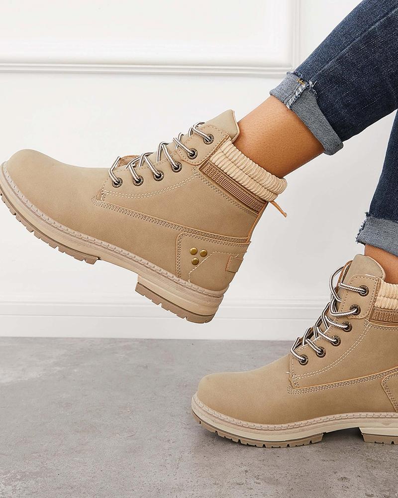 Women's Casual Comfy Split Joint Lace-up Flat Martin Boots