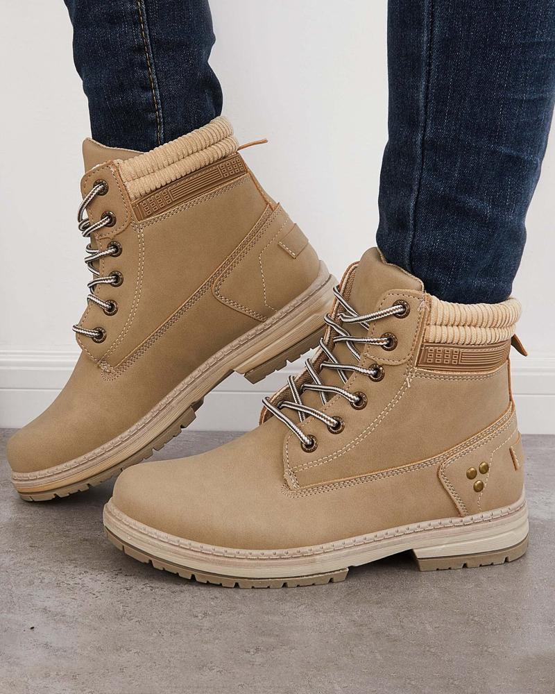 Women's Casual Comfy Split Joint Lace-up Flat Martin Boots