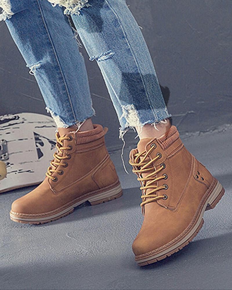 Women's Casual Comfy Split Joint Lace-up Flat Martin Boots
