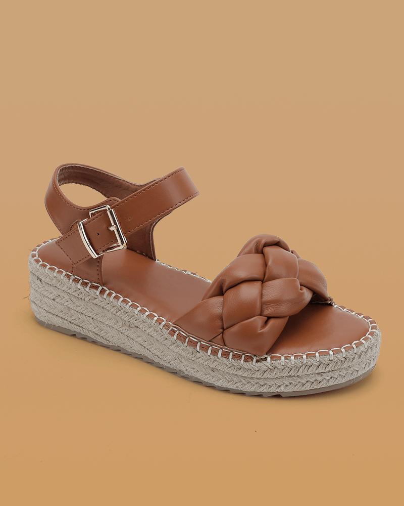 Women's Casual Braided Strap Adjusting Buckle Flat Sandals