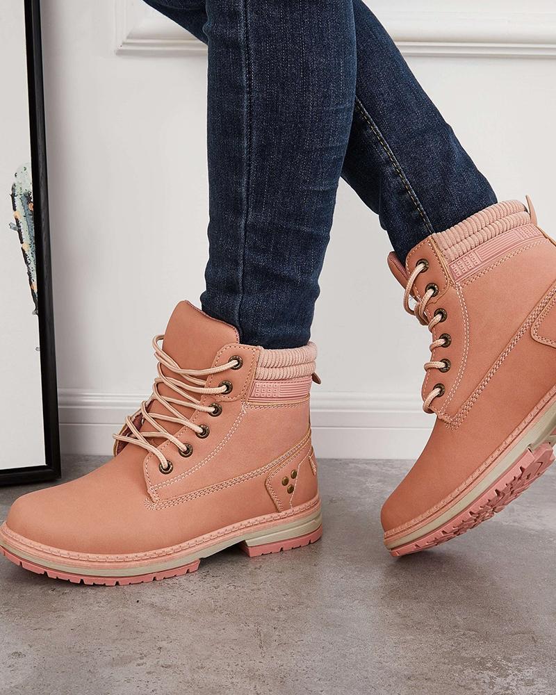 Women's Casual Comfy Split Joint Lace-up Flat Martin Boots