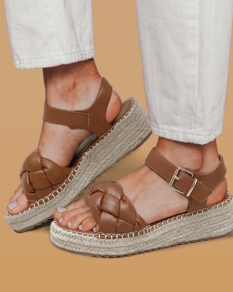Women's Casual Braided Strap Adjusting Buckle Flat Sandals
