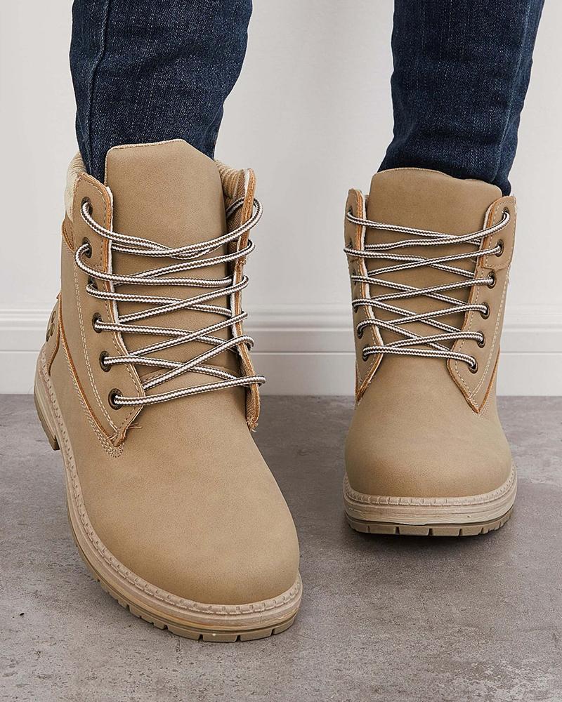 Women's Casual Comfy Split Joint Lace-up Flat Martin Boots