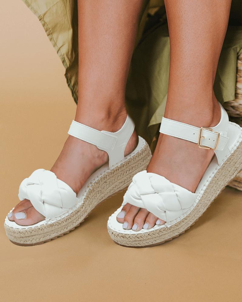 Women's Casual Braided Strap Adjusting Buckle Flat Sandals